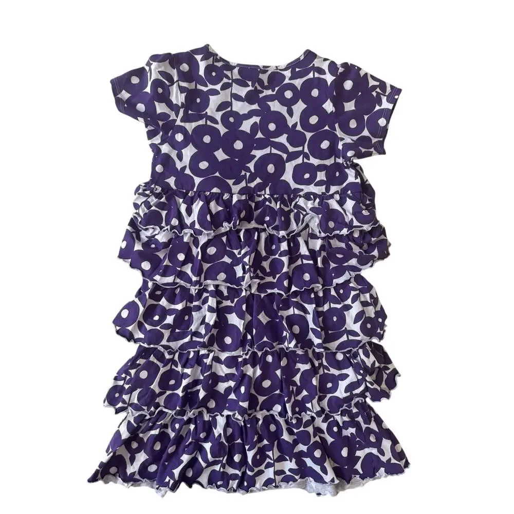 NWT Lands' End | Purple Floral Short Sleeve Tiered Knit Dress | Size 8